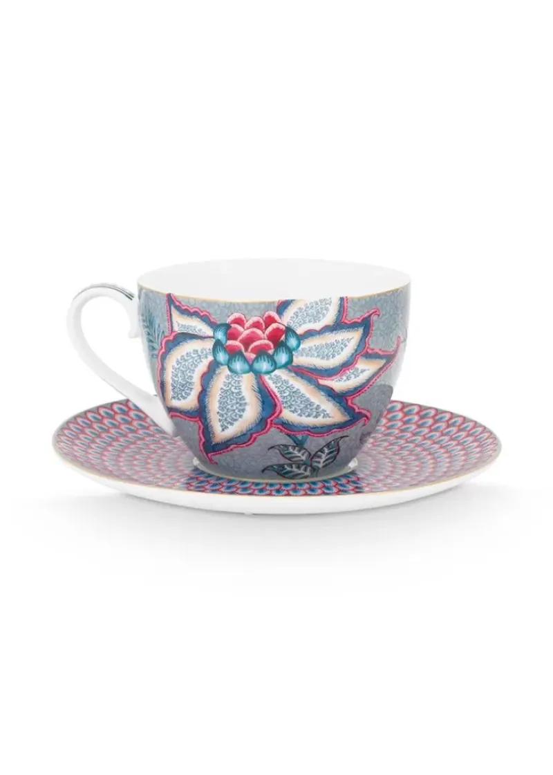 Pip Studio Tasse & Untertasse|Flower Festival Cappuccino Tasse & Undertasse Hellblau