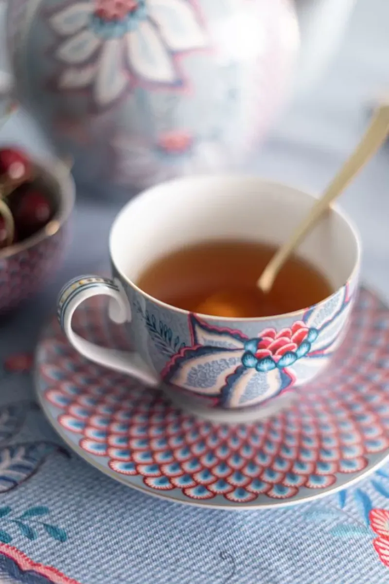 Pip Studio Tasse & Untertasse|Flower Festival Cappuccino Tasse & Undertasse Hellblau