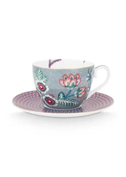 Pip Studio Tasse & Untertasse|Flower Festival Cappuccino Tasse & Undertasse Hellblau