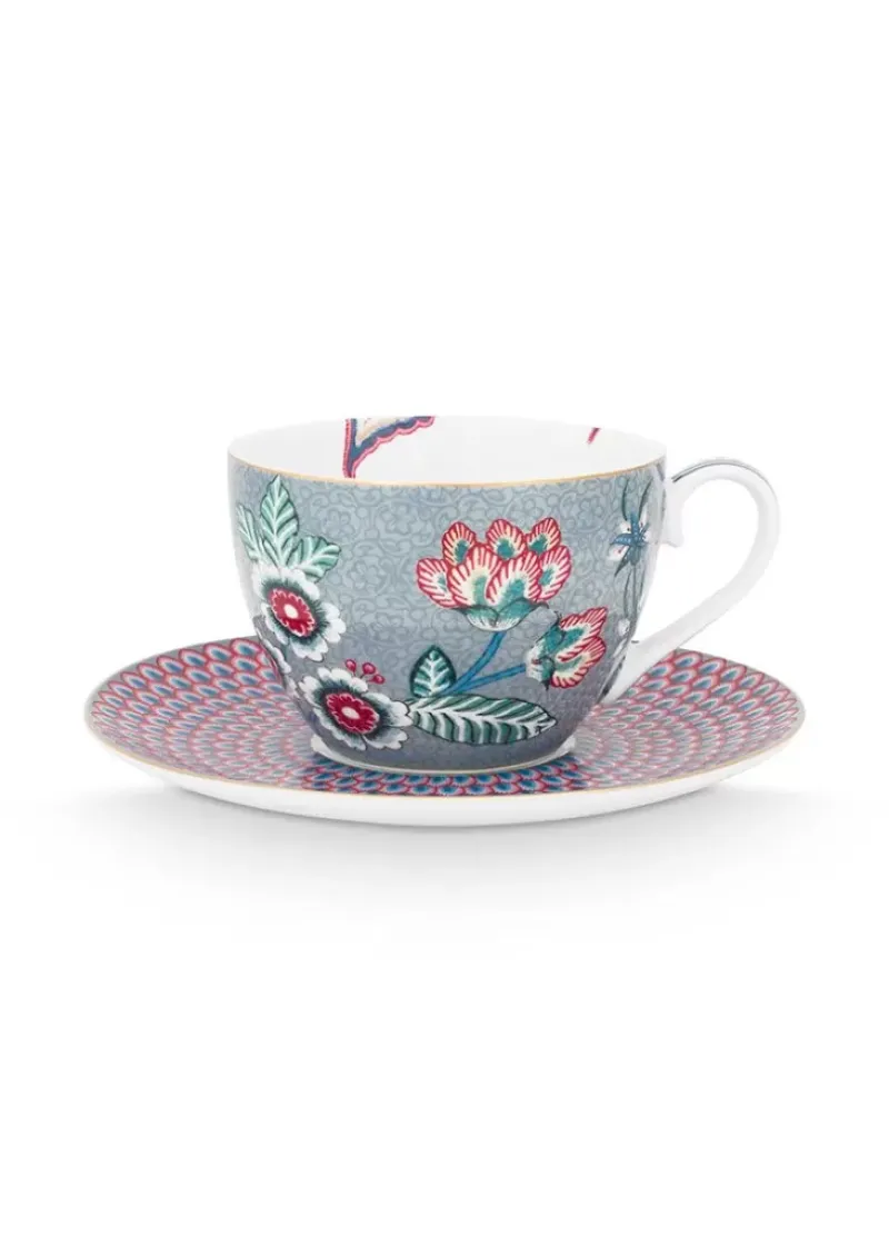 Pip Studio Tasse & Untertasse|Flower Festival Cappuccino Tasse & Undertasse Hellblau