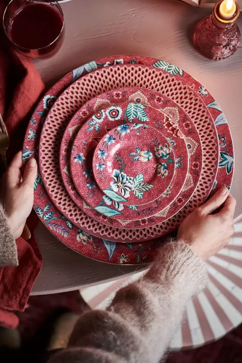 Pip Studio Gebäckteller|Flower Festival Petit Four Dark Pink 12Cm