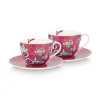 Pip Studio Tasse & Untertasse|Flower Festival Set/2 Cappuccino Tasse & Undertasse Dunkelrosa