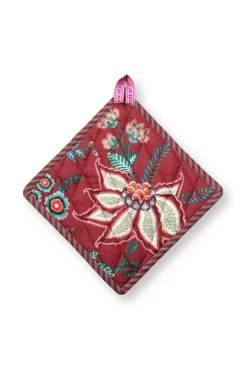 Pip Studio Ofenhandschuhe|Flower Festival Topflappen Quadratisch Dunkelrosa
