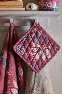 Pip Studio Ofenhandschuhe|Flower Festival Topflappen Quadratisch Dunkelrosa