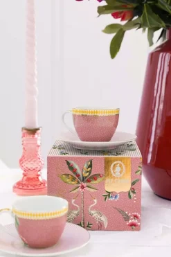 Pip Studio Espresso Tasse|La Majorelle Set/2 Espresso Tassen & Untertassen Rosa