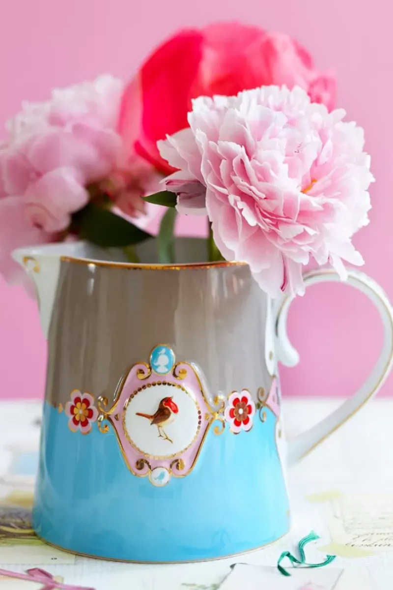 Pip Studio Milchkännchen|Love Birds Kanne Gross Blau/Khaki