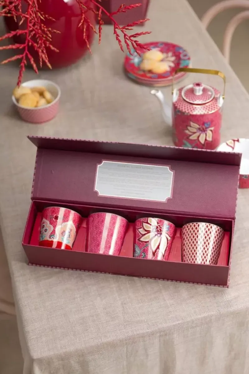 Pip Studio Porzellan Sets|Oriental Flower Festival Set/4 Tassen Dunkel