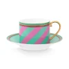 Pip Studio Tasse & Untertasse|Pip Chique Stripes Cappuccino Tasse & Untertasse Rosa/Grun