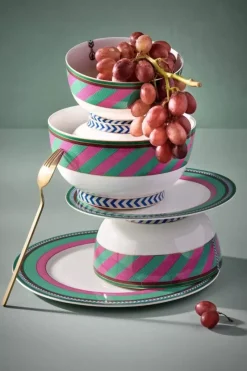 Pip Studio Essteller|Pip Chique Stripes Essteller Rosa/Grun 28Cm