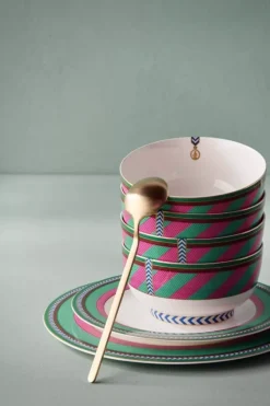 Pip Studio Essteller|Pip Chique Stripes Essteller Rosa/Grun 28Cm