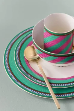 Pip Studio Frühstücksteller|Pip Chique Stripes Frühstücksteller Rosa/Grun 23Cm
