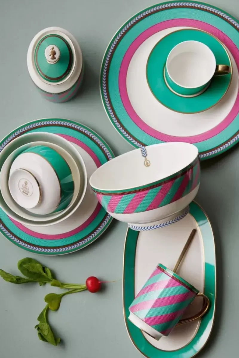 Pip Studio Frühstücksteller|Pip Chique Stripes Frühstücksteller Rosa/Grun 23Cm