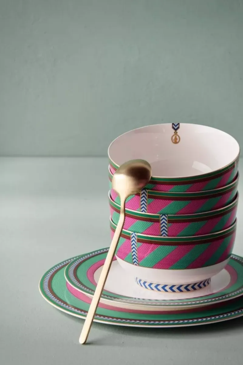 Pip Studio Frühstücksteller|Pip Chique Stripes Frühstücksteller Rosa/Grun 23Cm