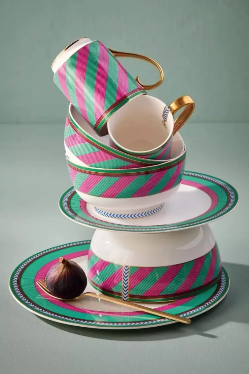 Pip Studio Schalen|Pip Chique Stripes Schale Rosa/Grun 20.5Cm