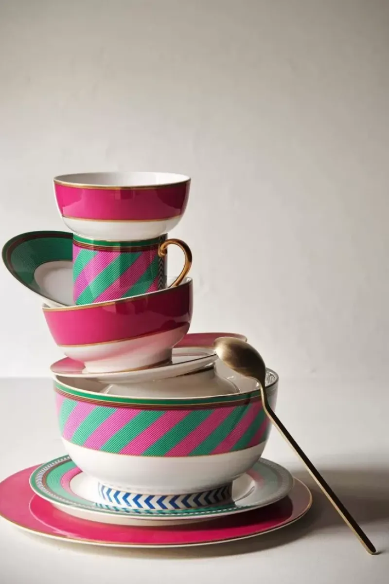 Pip Studio Schalen|Pip Chique Stripes Schale Rosa/Grun 20.5Cm