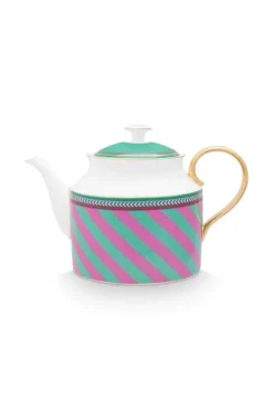 Pip Studio Teekannen|Pip Chique Stripes Teekanne Gross Rosa/Grun