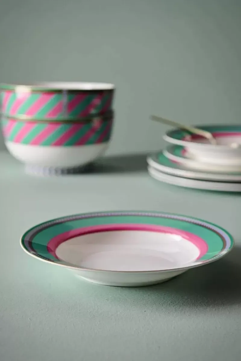 Pip Studio Tiefe Teller|Pip Chique Stripes Tiefer Teller Rosa/Grun 23.5Cm