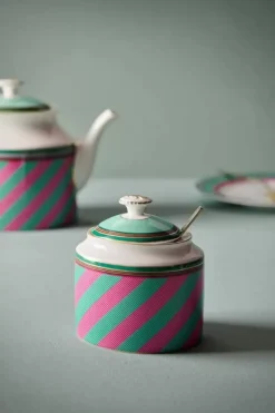 Pip Studio Zuckerdose|Pip Chique Stripes Zuckerdose Rosa/Grun