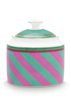 Pip Studio Zuckerdose|Pip Chique Stripes Zuckerdose Rosa/Grun