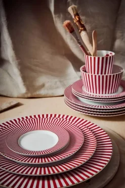 Pip Studio Gebäckteller|Royal Stripes Petit Four Dunkelrosa 12Cm