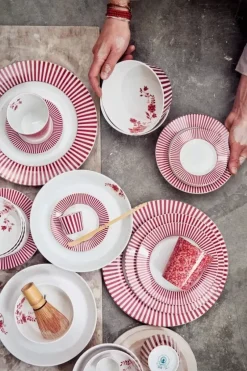 Pip Studio Kaffeetassen|Royal Stripes Tasse Blumen Dunkelrosa