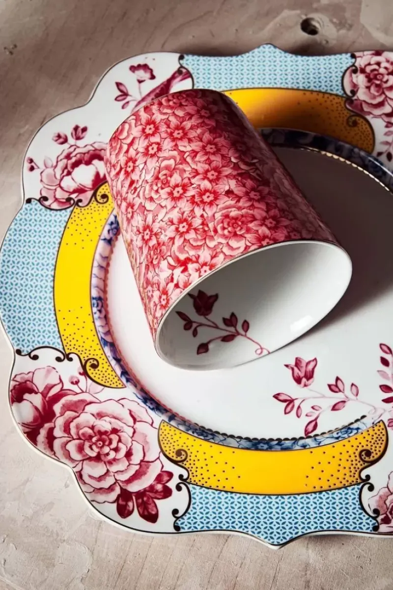 Pip Studio Kaffeetassen|Royal Stripes Tasse Blumen Dunkelrosa