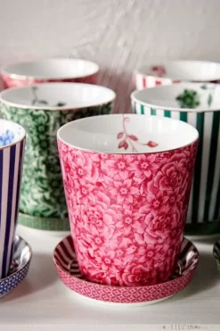 Pip Studio Teetassen|Royal Stripes Tasse Blumen & Teebeutelablage Dunkel