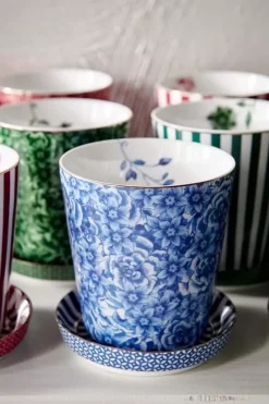Pip Studio Porzellan Sets|Royal Stripes Tasse Blumen & Teebeutelablage