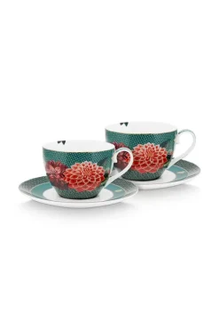 Pip Studio Porzellan Sets|Winter Wonderland Set/2 Cappuccino Tasse & Untertasse Grun